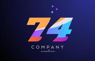 colored number 74 logo icon with dots. Yellow blue pink template design for a company and busines vector