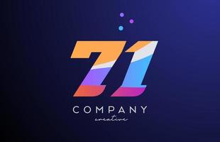 colored number 71 logo icon with dots. Yellow blue pink template design for a company and busines vector