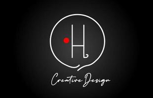 H alphabet letter logo icon design with line red dot and vintage style. Black and white creative template for company and business vector