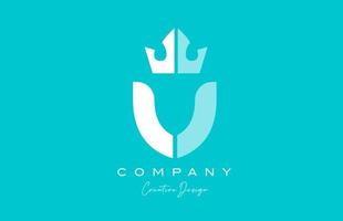 V blue pastel alphabet letter logo icon design with king crown. Creative template for business and company vector