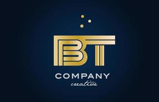 gold golden BT combination alphabet bold letter logo with dots. Joined creative template design for company and business vector