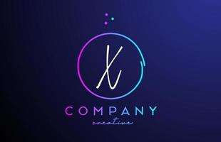 X handwritten alphabet letter logo with dots and pink blue circle. Corporate creative template design for business and company vector