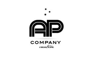 AP black and white combination alphabet bold letter logo with dots. Joined creative template design for company and business vector