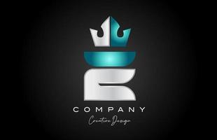 blue grey E alphabet letter logo icon design. Creative crown king template for business and company vector