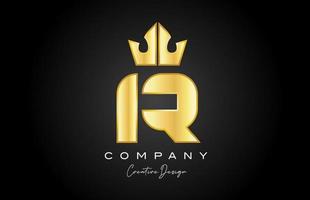 gold golden R alphabet letter logo icon design. Creative crown king template for company and business vector