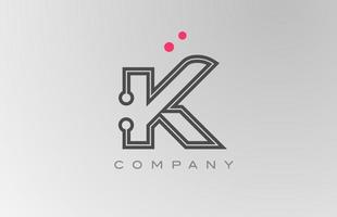 pink grey K alphabet letter logo icon design with line and dot. Creative template for business and company vector