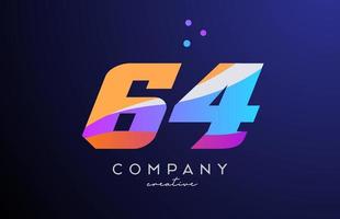 colored number 64 logo icon with dots. Yellow blue pink template design for a company and busines vector