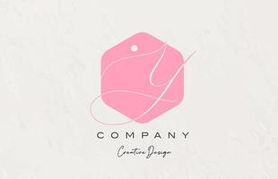 pink polygon Y alphabet letter logo icon design with dot and elegant style. Creative template for company and business vector