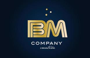 gold golden BM combination alphabet bold letter logo with dots. Joined creative template design for company and business vector