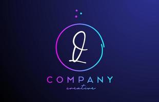 Q handwritten alphabet letter logo with dots and pink blue circle. Corporate creative template design for business and company vector