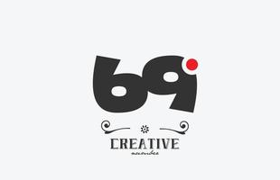 gris 69 número logo icono diseño con rojo punto. creativo modelo para empresa y negocio vector