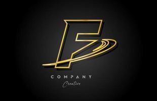 gold F alphabet letter logo icon design with golden swoosh. Creative template for company and business vector