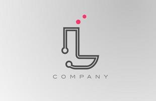 pink grey L alphabet letter logo icon design with line and dot. Creative template for business and company vector