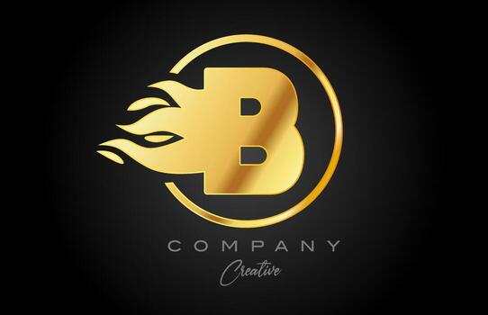 gold golden B alphabet letter icon for corporate with flames. Fire design suitable for a business logo vector