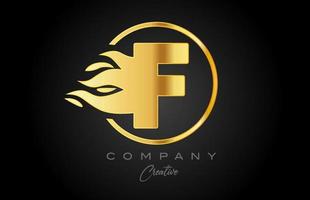 gold golden F alphabet letter icon for corporate with flames. Fire design suitable for a business logo vector