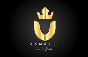 gold golden V alphabet letter logo icon design. Creative crown king template for company and business vector