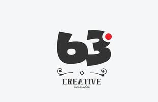 grey 63 number logo icon design with red dot. Creative template for company and business vector