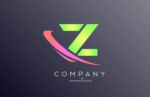 green pink Z alphabet letter logo icon with swoosh. Creative template design for business and company vector