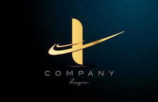 I alphabet letter logo with double swoosh in gold golden color. Corporate creative template design for company vector