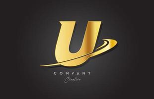 U golden alphabet letter logo icon design. Template for business and company with swoosh vector