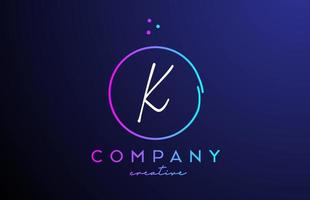 K handwritten alphabet letter logo with dots and pink blue circle. Corporate creative template design for business and company vector