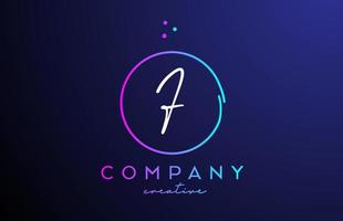 F handwritten alphabet letter logo with dots and pink blue circle. Corporate creative template design for business and company vector