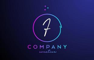 F handwritten alphabet letter logo with dots and pink blue circle. Corporate creative template design for business and company vector