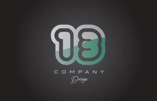 13 green grey number logo icon design. Creative template for company and business vector