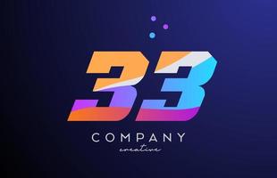 colored number 33 logo icon with dots. Yellow blue pink template design for a company and busines vector