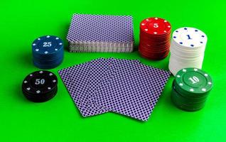 Poker game. Poker cards and chips on the table. photo
