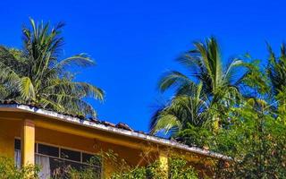 Hotels resorts buildings in paradise among palm trees Puerto Escondido. photo