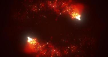 Abstract orange fiery lines and cyclic circles with energy magic sparks from particles, abstract background photo