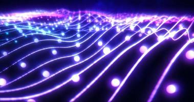 Abstract blue shiny glowing lines rays of energy and magical waves from particles and dots, abstract background photo
