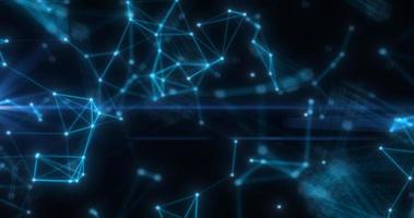 Abstract high tech blue glowing lines with dots and plexus triangles, abstract background photo