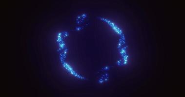 Abstract glowing looped circle made of blue lines of magical energy particles. Abstract background photo