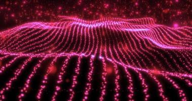 Abstract red wave lines from particles and energy magical dots with glow effect and blur bokeh abstract background photo