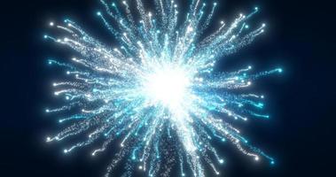Abstract glowing energy explosion whirlwind firework from blue lines and magic particles abstract background photo