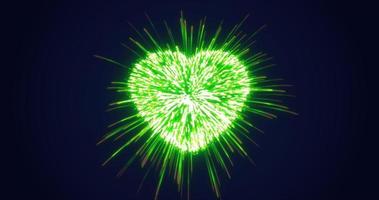 Abstract green fireworks festive fireworks for valentine's day in the shape of a heart from glowing particles and magical energy lines. Abstract background photo