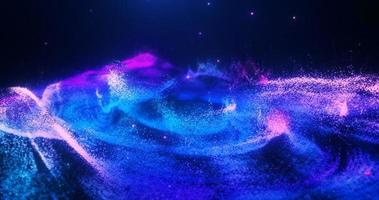 Abstract moving blue futuristic landscape of particles and dots of energetic magic with glow and blur effect, abstract background photo