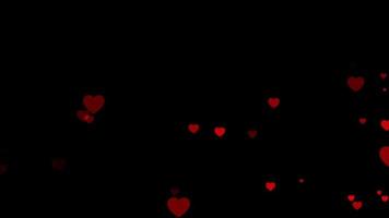 Loop flow up red hearts on black background video
