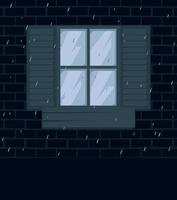 Window in a wall and a rain in a city. A vector illustration