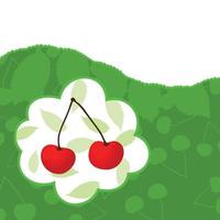 Two red cherries and heart. A vector illustration