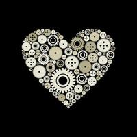 Heart from a gear wheel on a black background. A vector illustration