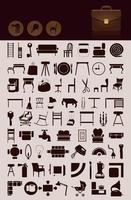 Silhouettes of various subjects and tools. A vector illustration