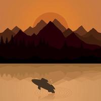 Fish has jumped out of water on lake. A vector illustration