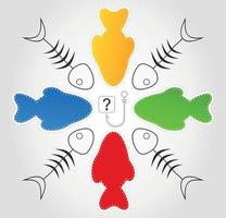 Fishes float on a hook. A vector illustration