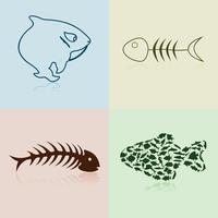 Set of silhouettes of fishes and bones. A vector illustration