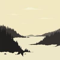 Mountain river and forest. Vector illustration