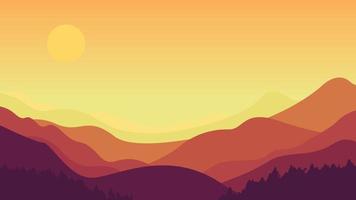 Landscape mountains sunrise background - landscape vector illustration with orange gradient color