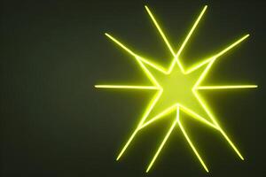 Yellow star shape neon line dark background with some empty space. photo